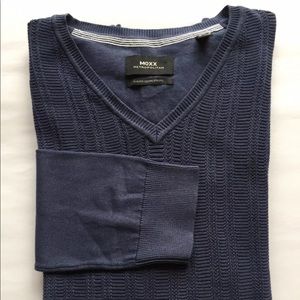 Mexx Men’s V Neck Sweater Denim Blue Medium Slim Fit Cotton